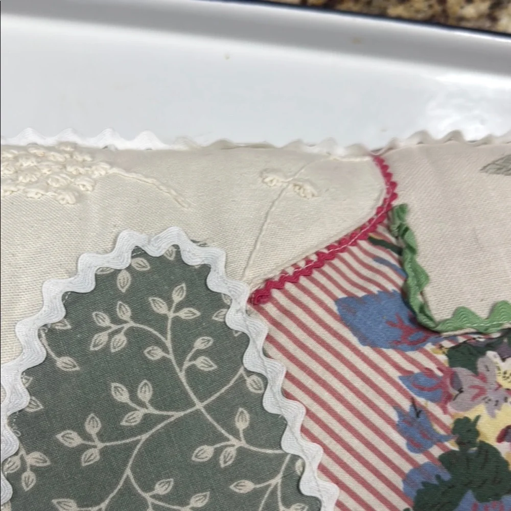 Pillow Vintage Patchwork Rick Rack Pillow with Floral Design